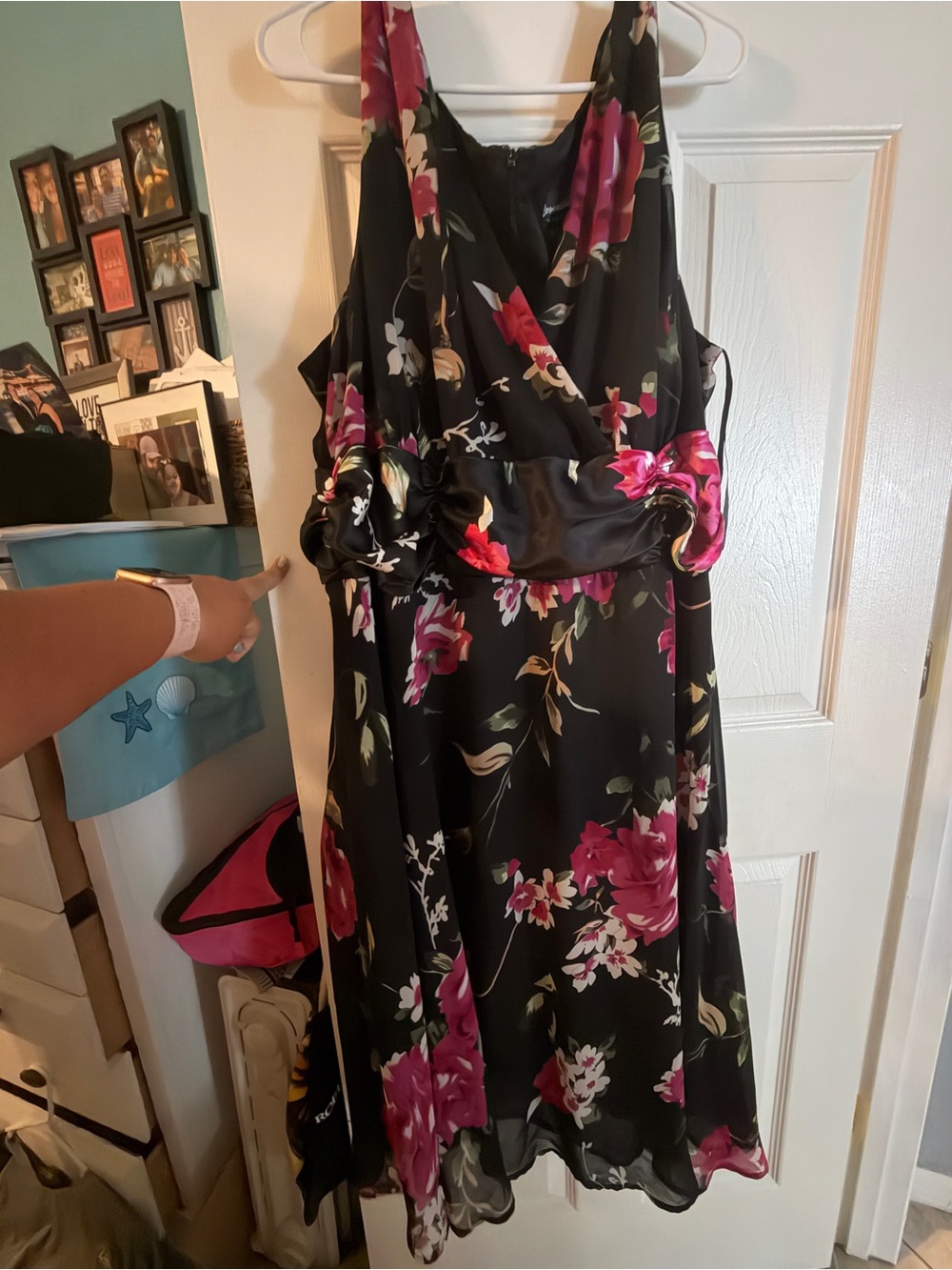 connected apparel Black Dress with Pink Floral Print